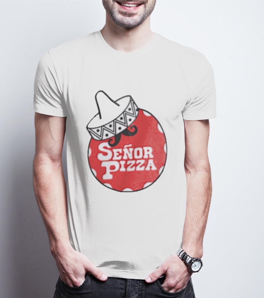 Señor Pizza Red Apron With Mustache And Patterned Collar T-Shirt
