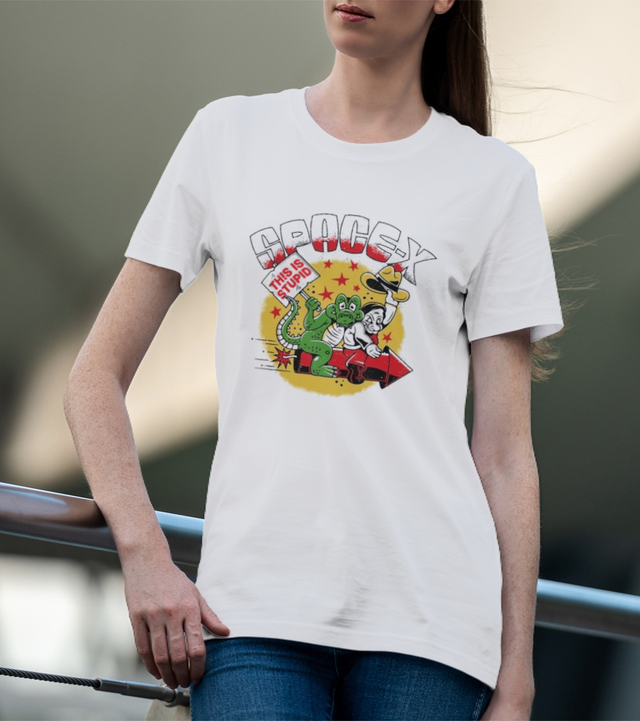 Space X Monkey Cartoon On Rocket With Stars T-Shirt