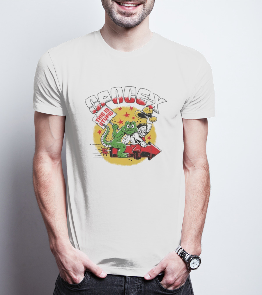 Space X Monkey Cartoon On Rocket With Stars T-Shirt