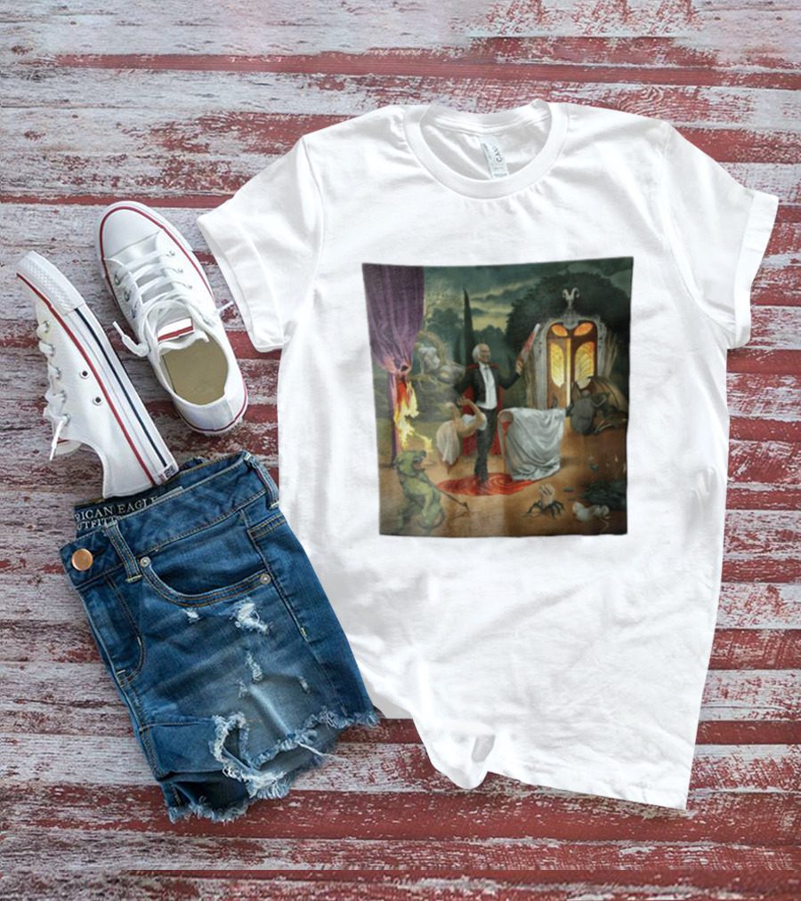 Surreal Gothic Man With Candle And Floating Figures Mysterious Enchantment T-Shirt