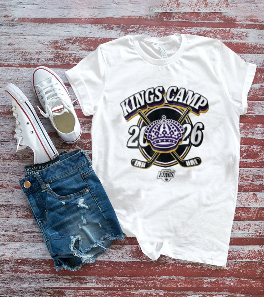 Kings Camp 2026 Los Angeles Crown Crossed Hockey Sticks T-Shirt