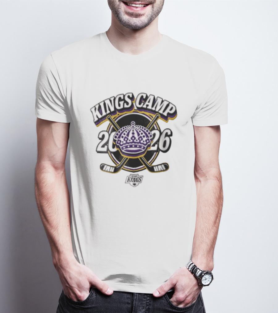 Kings Camp 2026 Los Angeles Crown Crossed Hockey Sticks T-Shirt