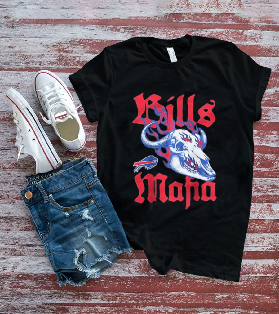 Buffalo Bills Mafia Skull Flames T-Shirt