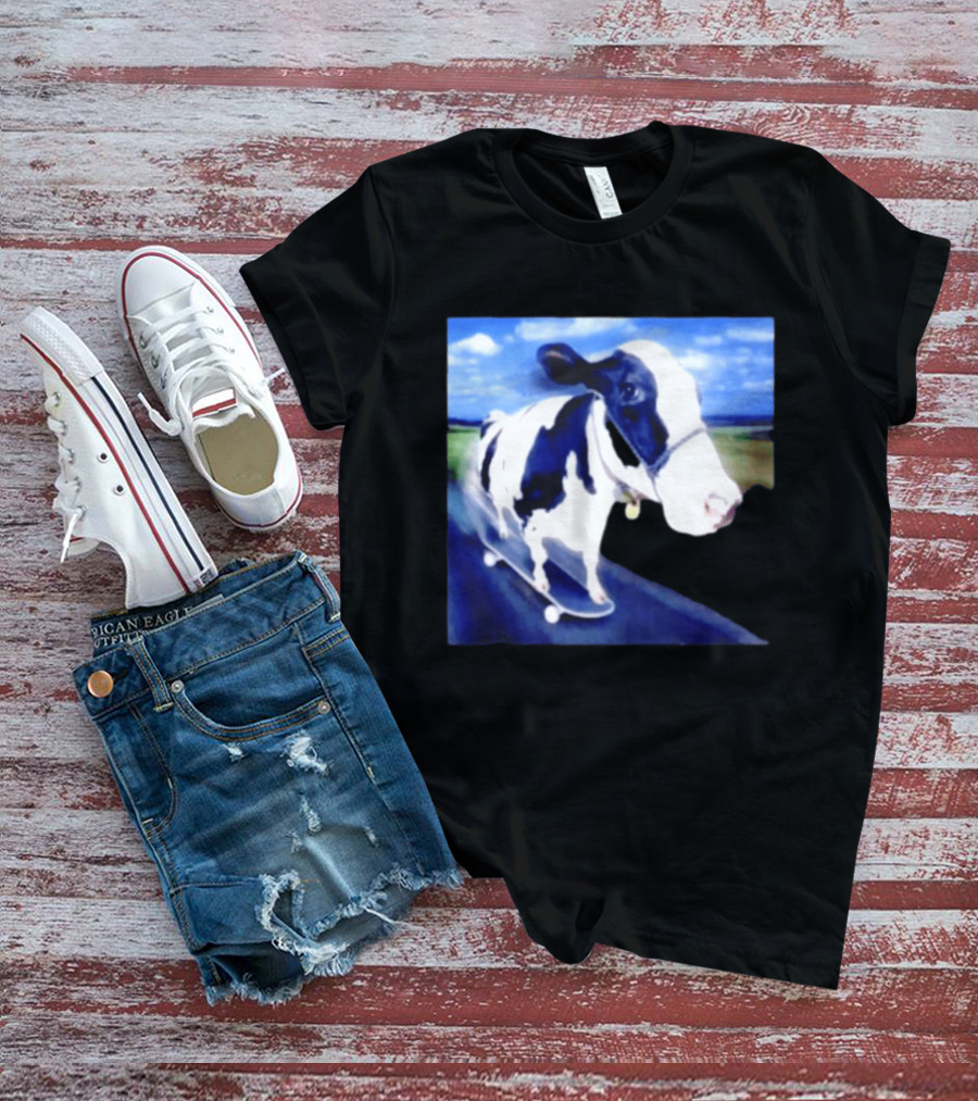 Cow Skateboarding Adventure On Open Road T-Shirt