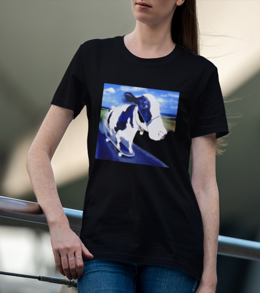 Cow Skateboarding Adventure On Open Road T-Shirt