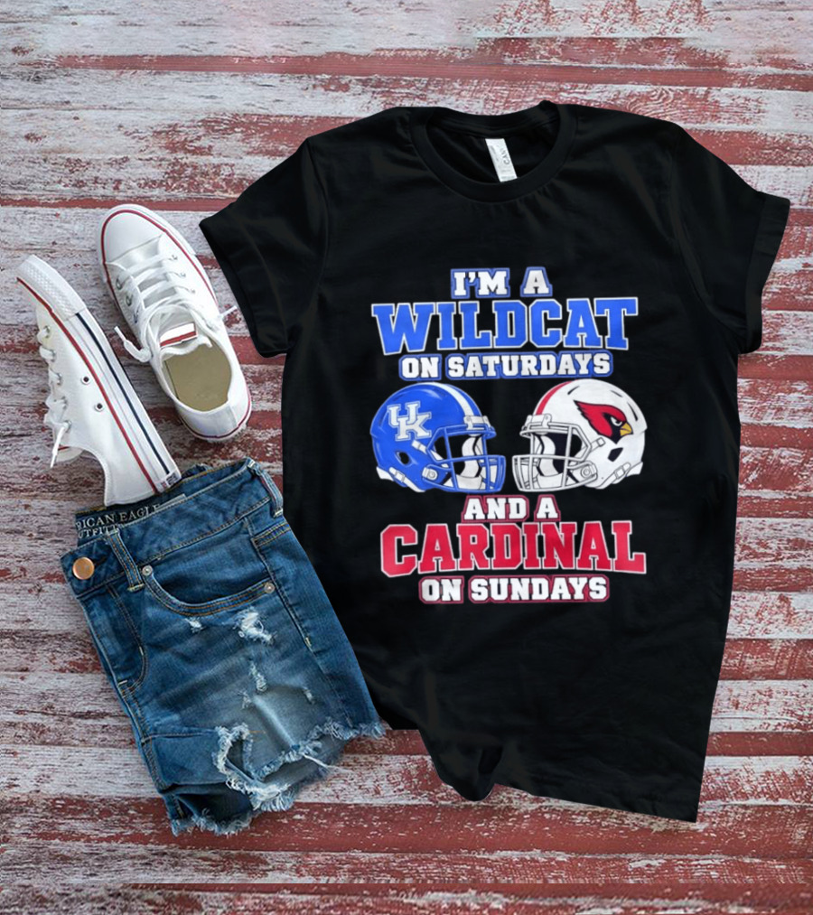 I'm A Wildcat On Saturdays And A Cardinal On Sundays UK And Arizona Football Helmets T-Shirt