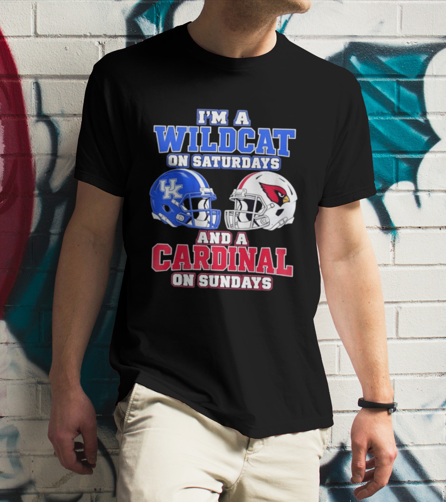 I'm A Wildcat On Saturdays And A Cardinal On Sundays UK And Arizona Football Helmets T-Shirt