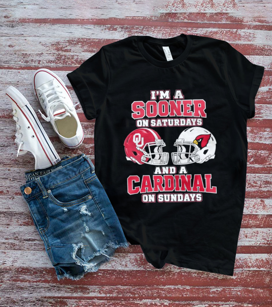I'm A Sooner On Saturdays And A Cardinal On Sundays Football Helmets T-Shirt