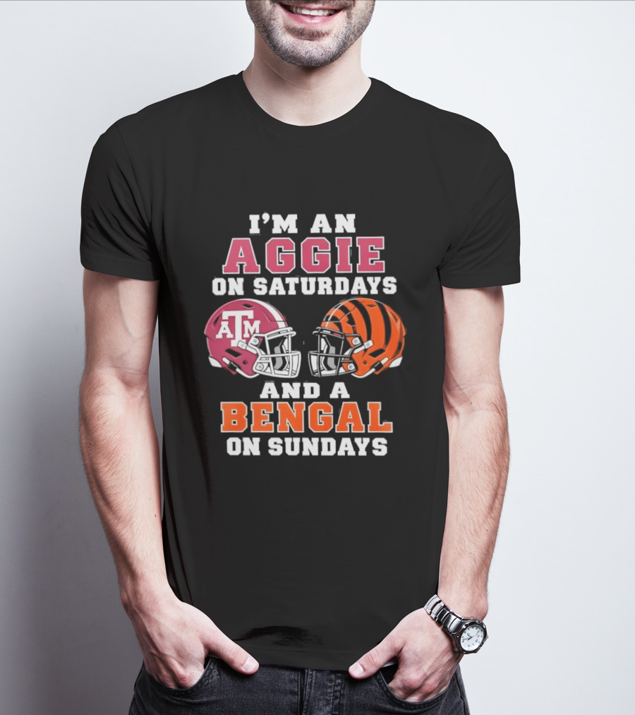 Texas A&M Aggie Saturdays And Cincinnati Bengal Sundays Football Fans T-Shirt