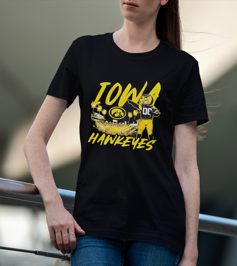 Iowa Hawkeyes 00 Mascot With Football Stadium T-Shirt
