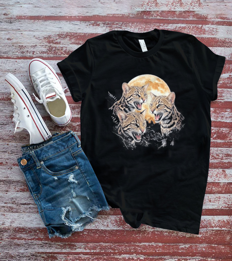 Three Tilcayo Bolivia Cloud Forest Wildcats Full Moon Roaring Trio T-Shirt