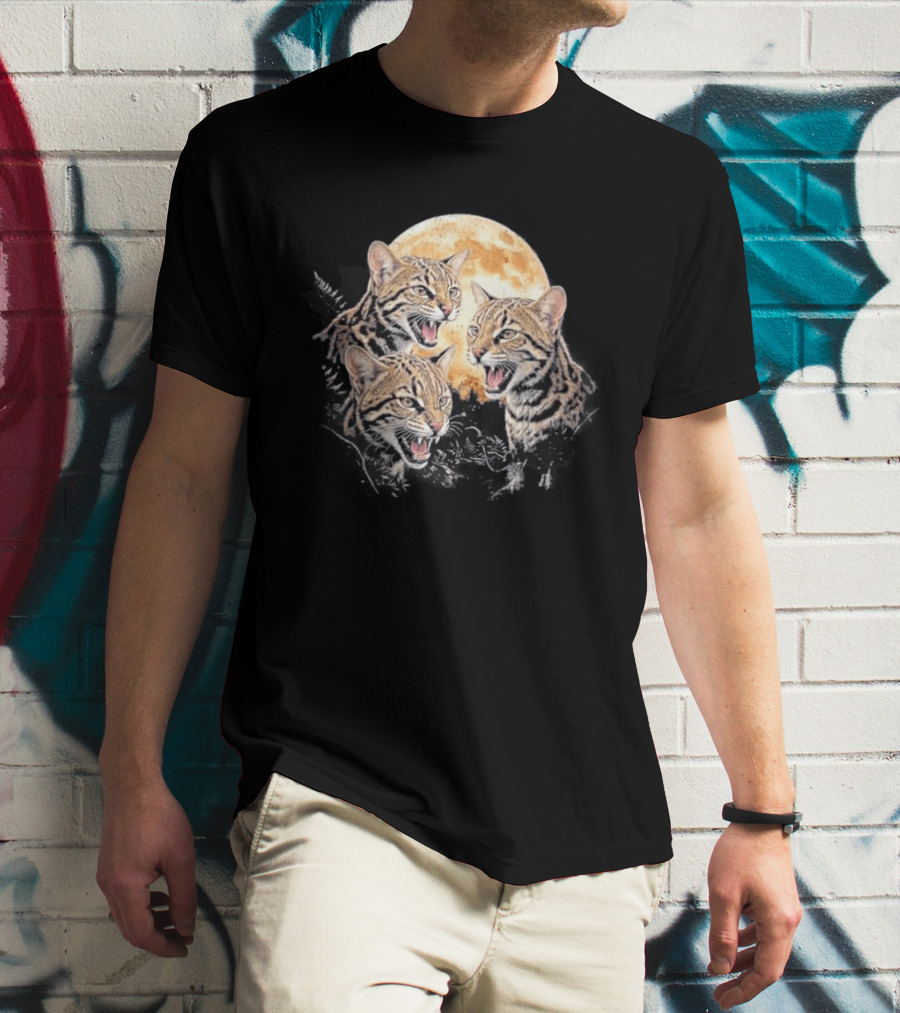 Three Tilcayo Bolivia Cloud Forest Wildcats Full Moon Roaring Trio T-Shirt