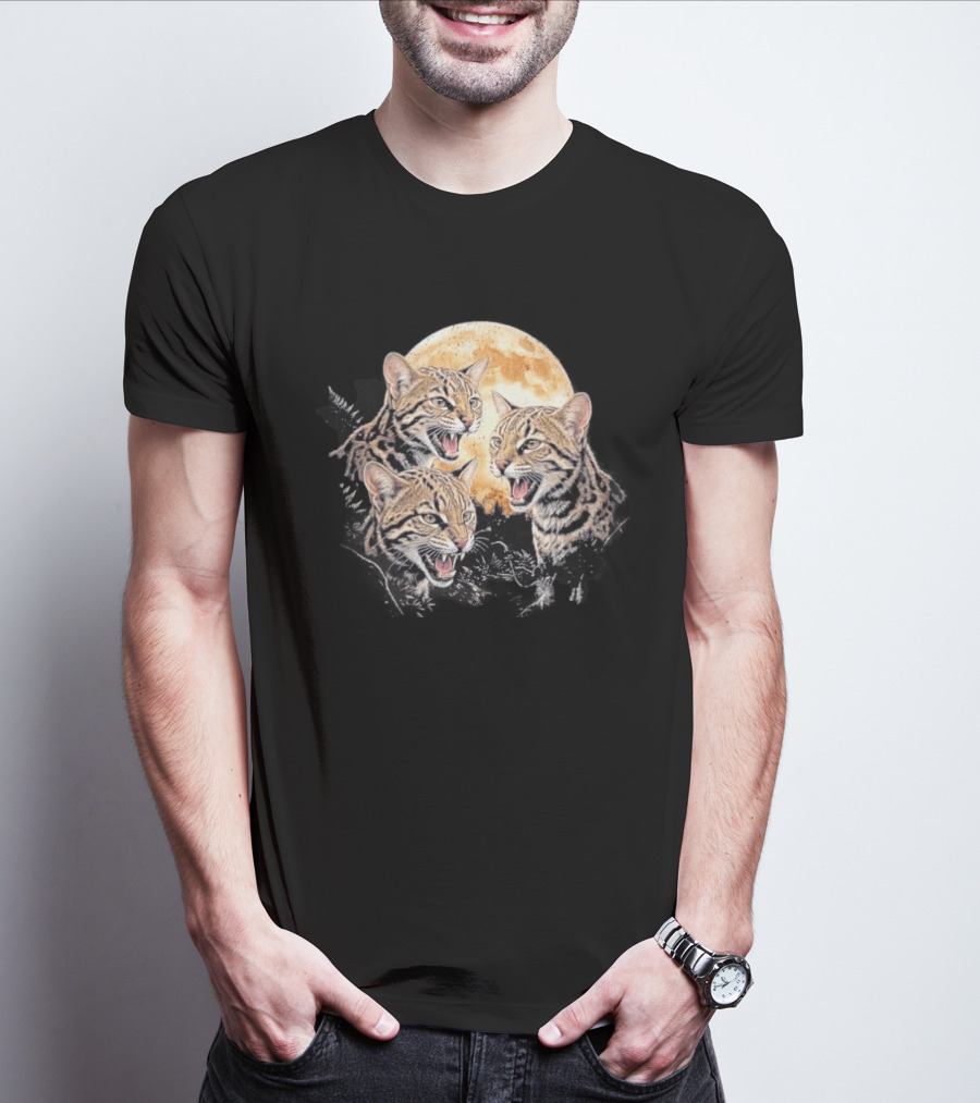 Three Tilcayo Bolivia Cloud Forest Wildcats Full Moon Roaring Trio T-Shirt