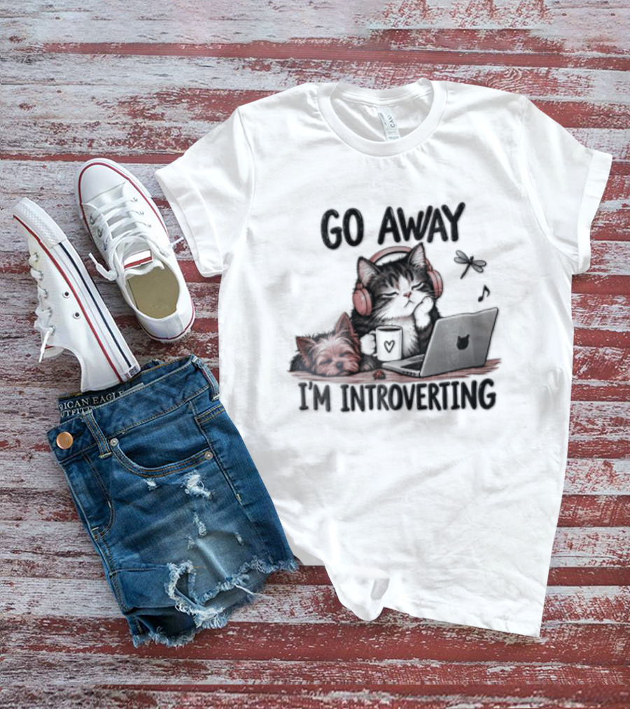 GO Away IM Introverting Cat Headphones Laptop Dog Dragonfly T-Shirt