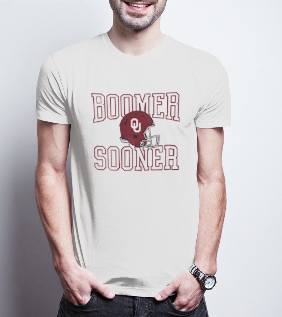 Boomer Sooner Oklahoma Sooners Red Football Helmet T-Shirt