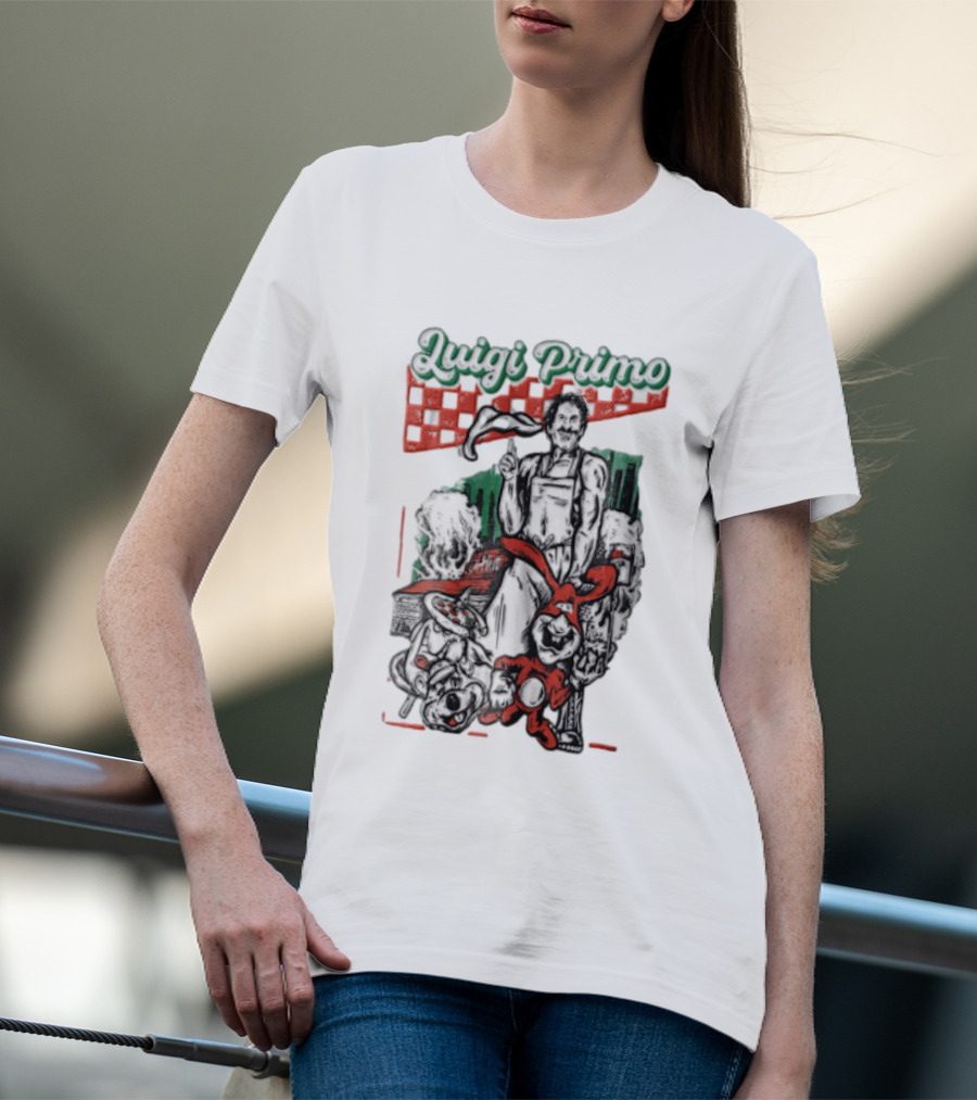 Luigi Primo Chef Tossing Pizza Dough With Rabbit And Pizza Oven T-Shirt
