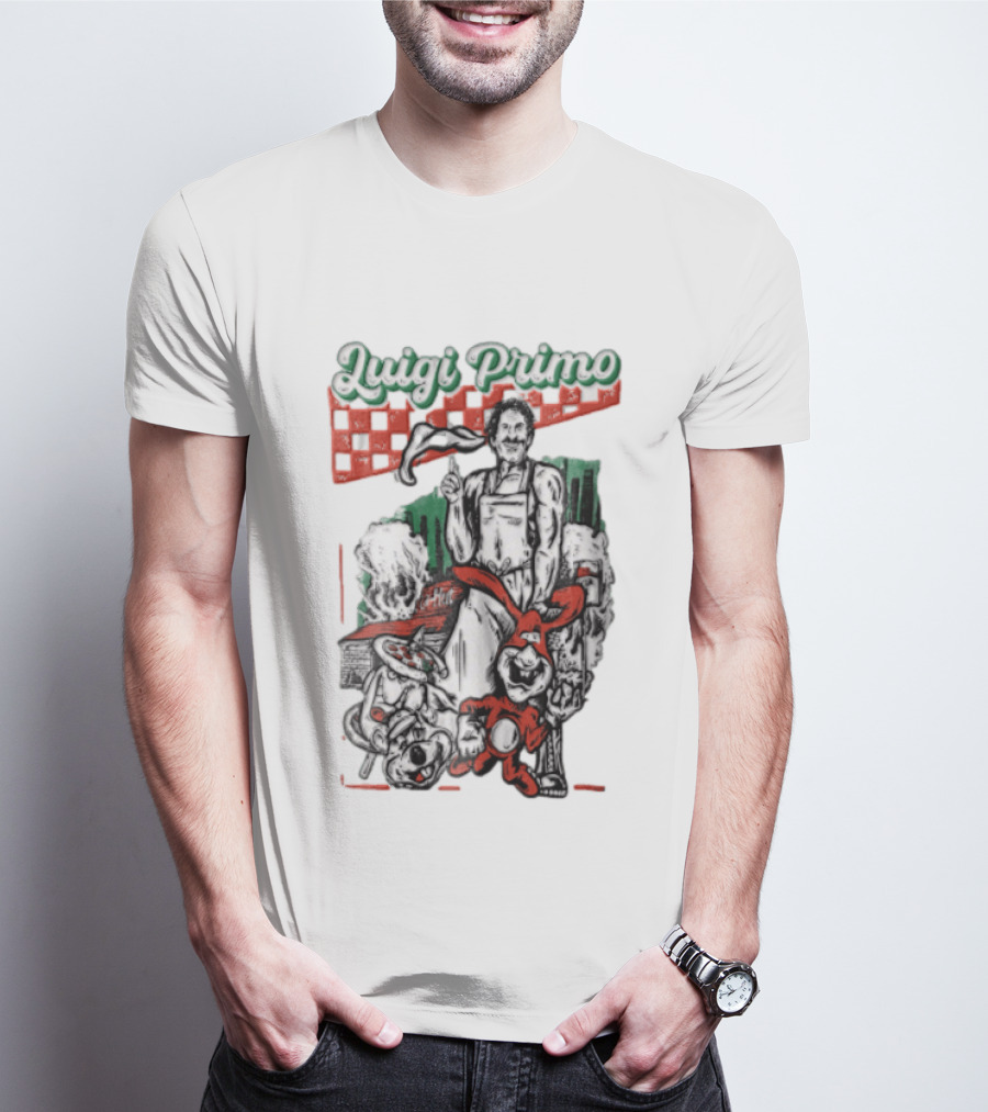 Luigi Primo Chef Tossing Pizza Dough With Rabbit And Pizza Oven T-Shirt