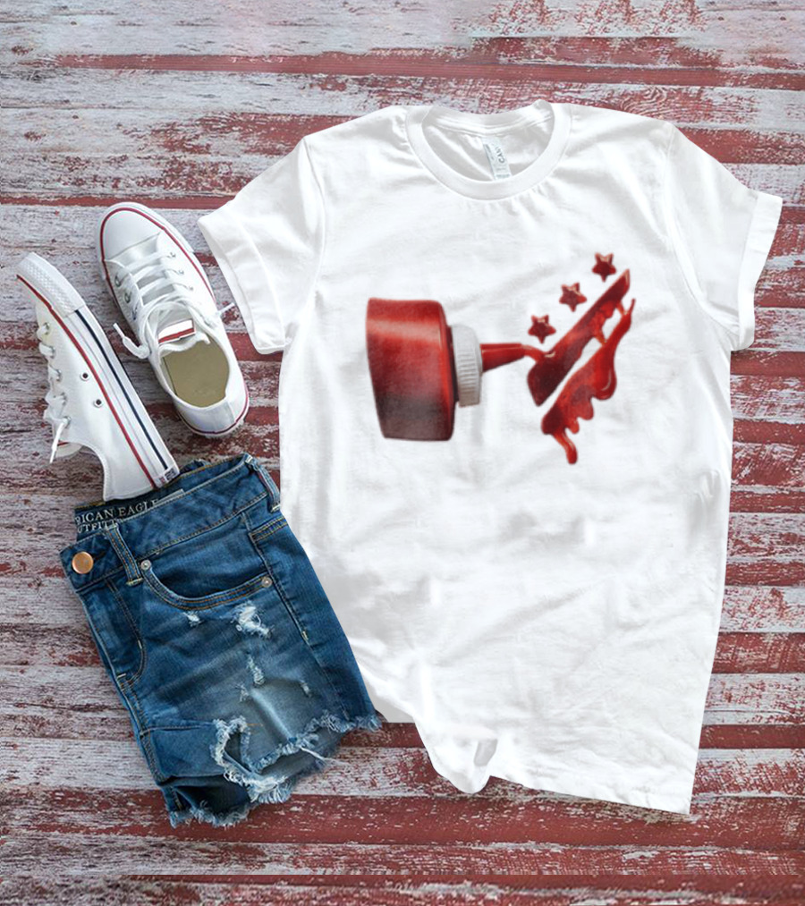 Red Squeeze Bottle Pouring Ketchup With Stars T-Shirt