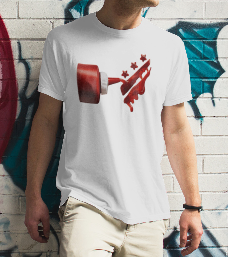 Red Squeeze Bottle Pouring Ketchup With Stars T-Shirt
