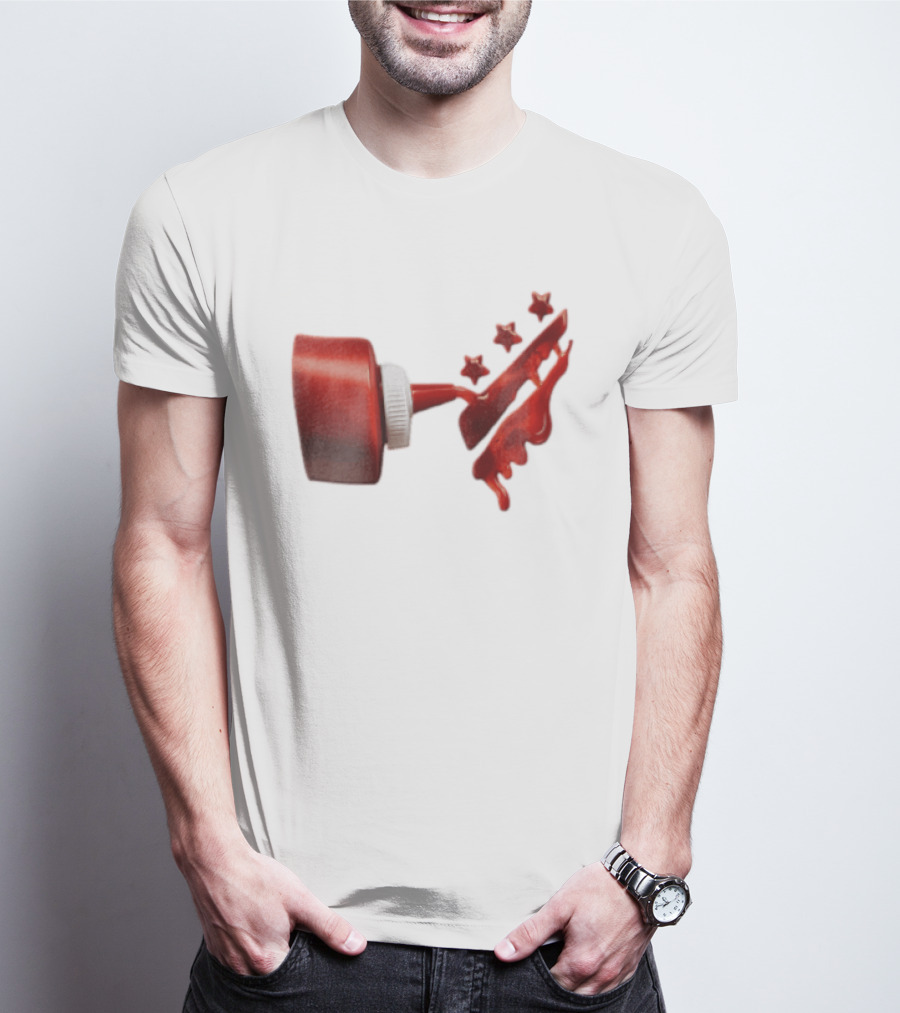 Red Squeeze Bottle Pouring Ketchup With Stars T-Shirt