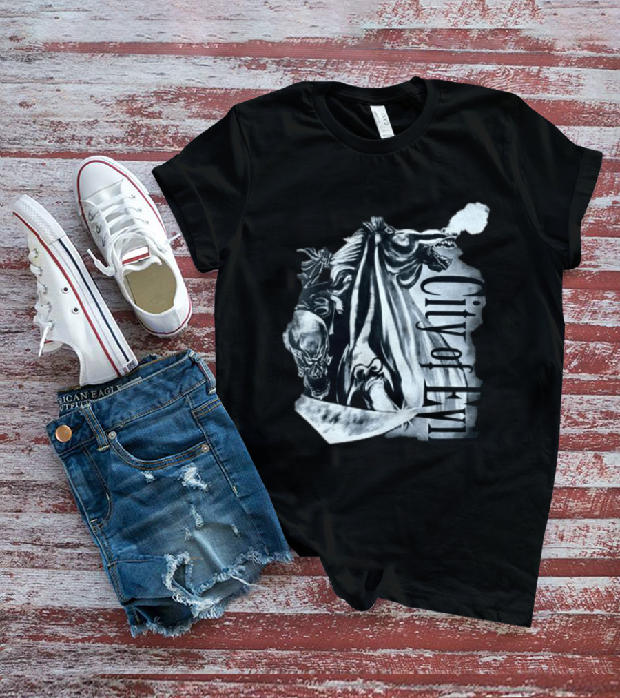 A7xworld Store City Of Evil Horseman Skull Garment Dye T-Shirt