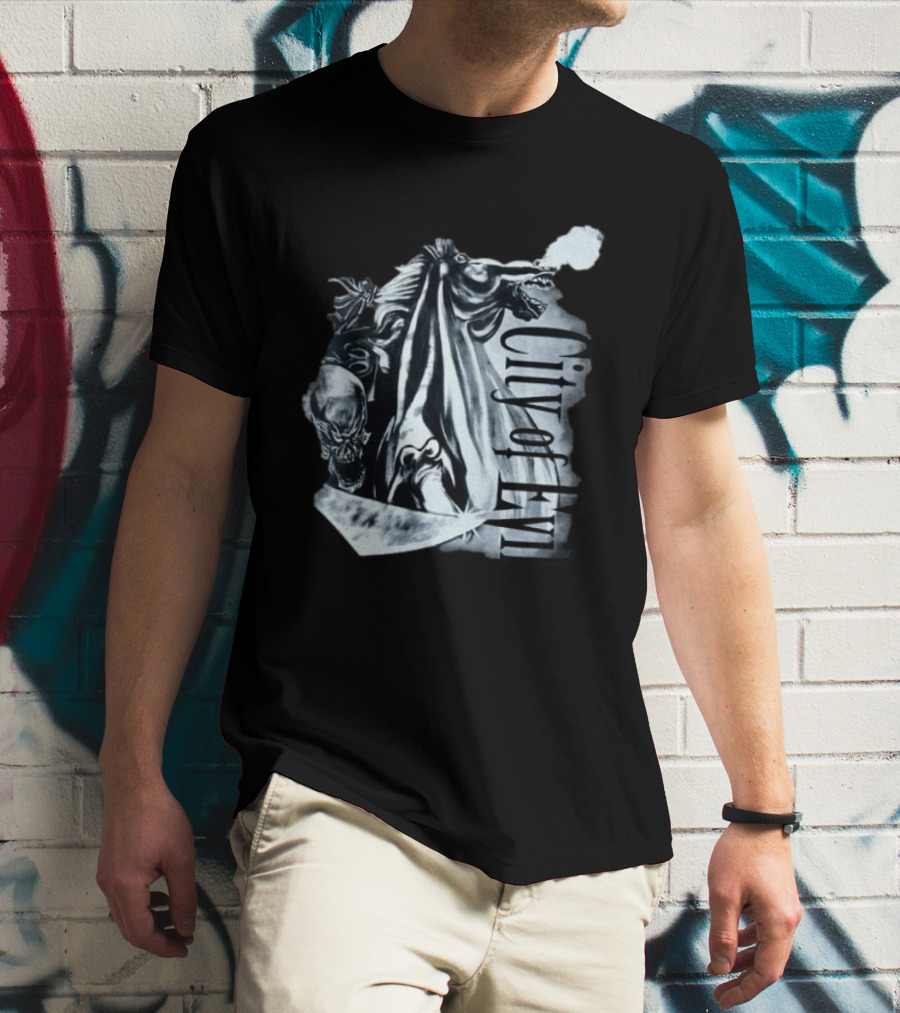A7xworld Store City Of Evil Horseman Skull Garment Dye T-Shirt