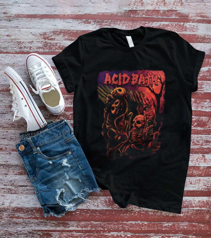 Acid Bath Skeletons And Skulls Allen Jaeger Halloween Horror T-Shirt
