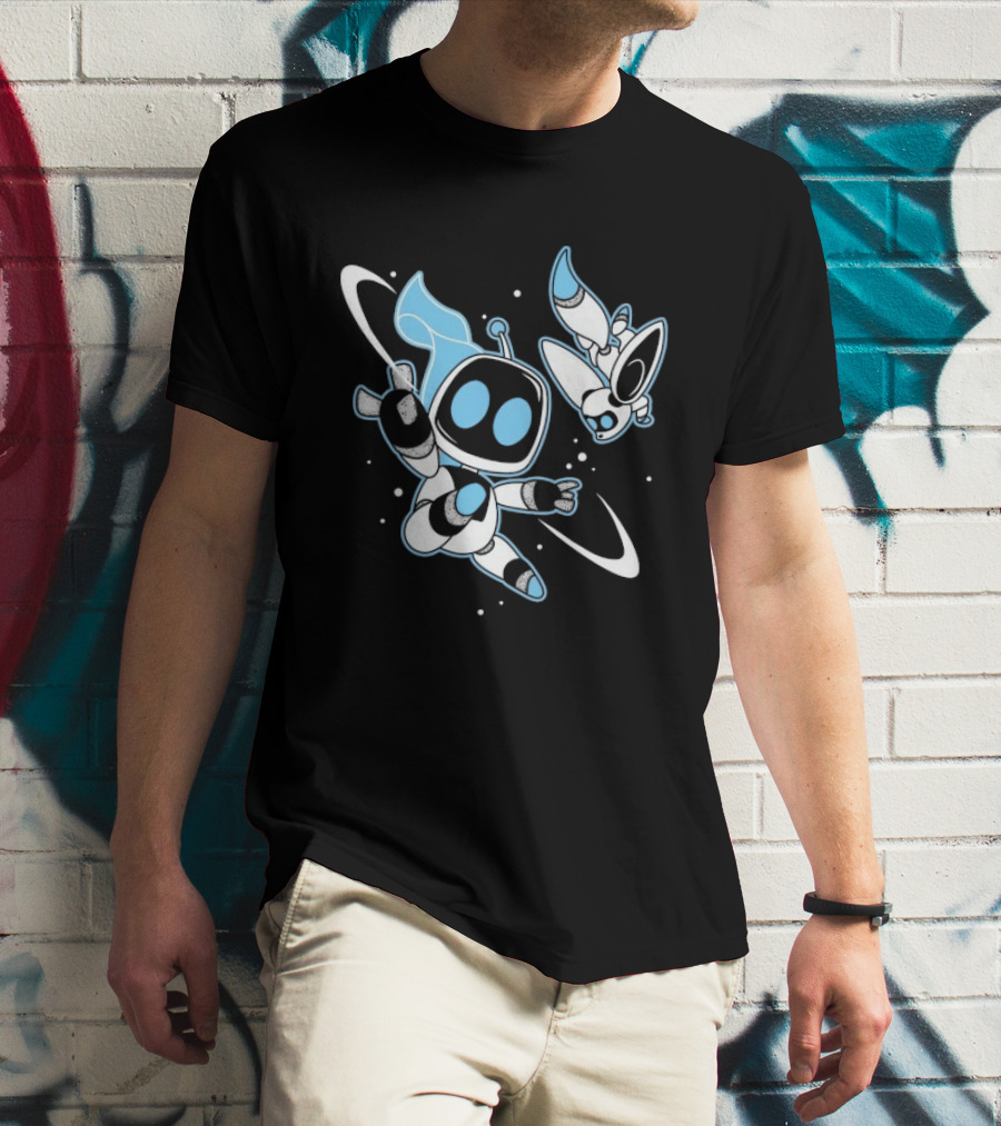 Astro Bot Bots In Space Adventure With Robots Floating In Space T-Shirt