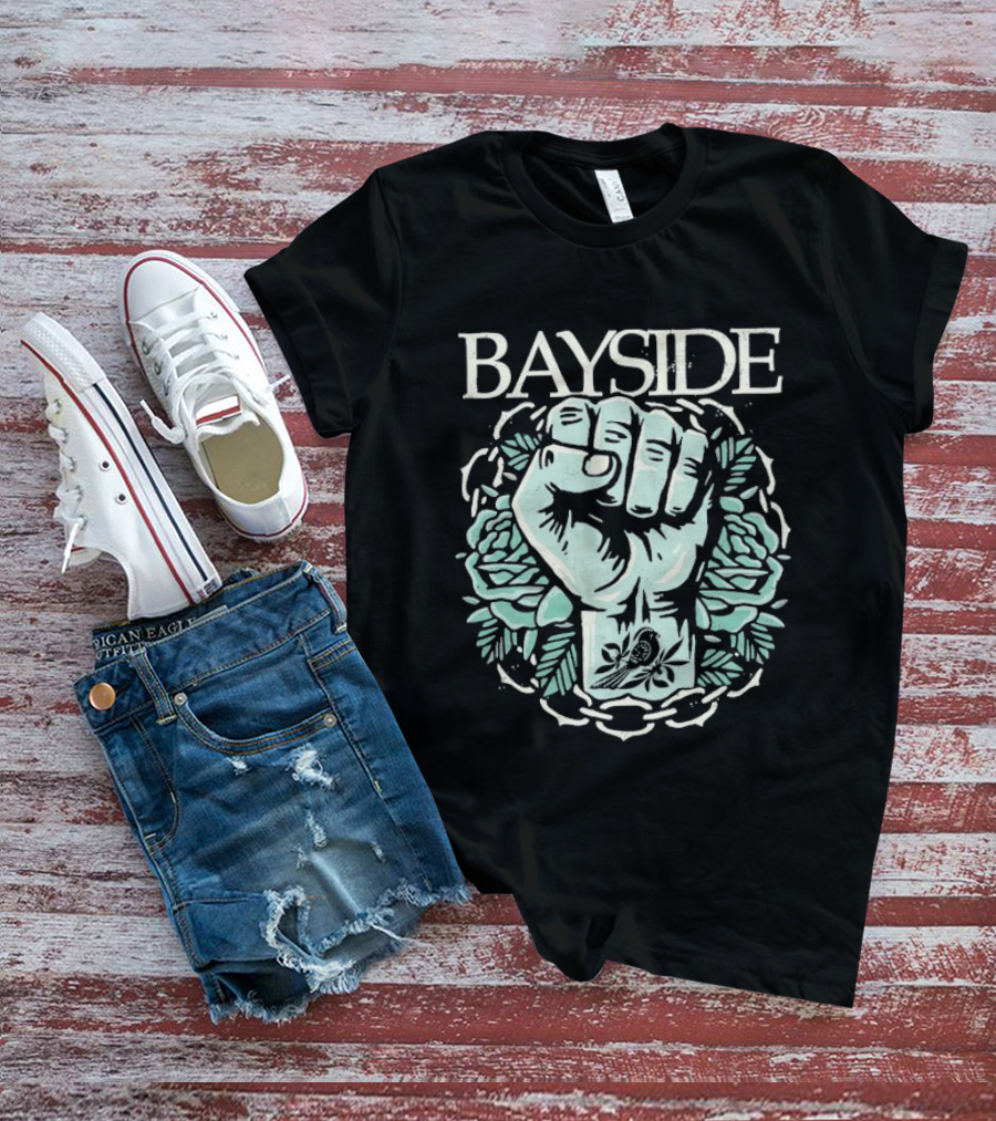Bayside Acoustic Fist Tattoo Style With Roses And Fist In Chain Circle T-Shirt