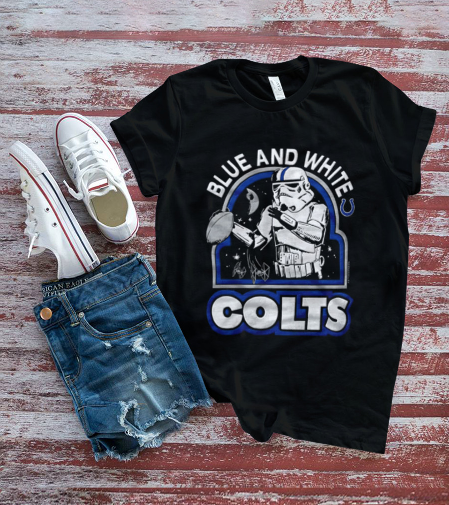 Blue And White Colts Stormtrooper Throwing Football Space T-Shirt