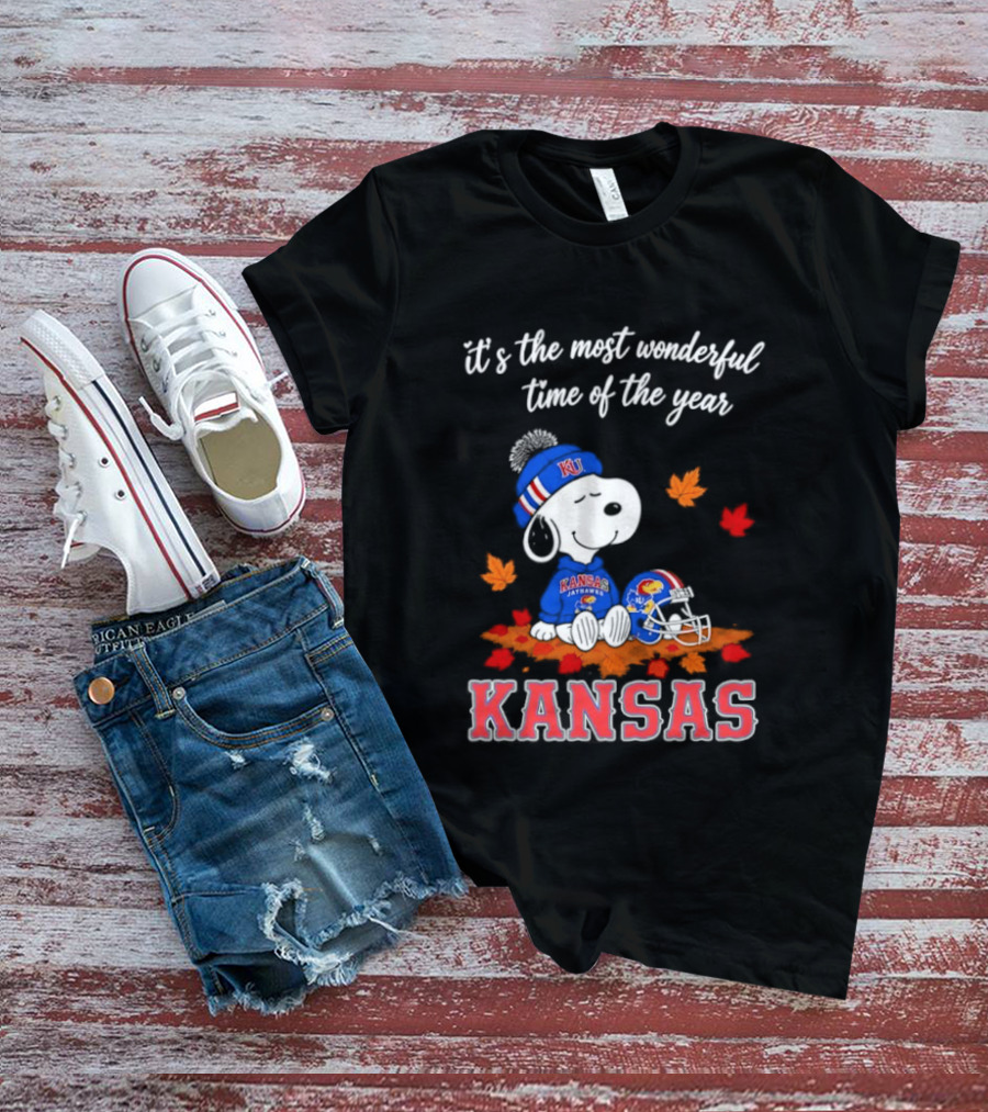 Kansas Jayhawks Snoopy It's The Most Wonderful Time Of The Year T-Shirt
