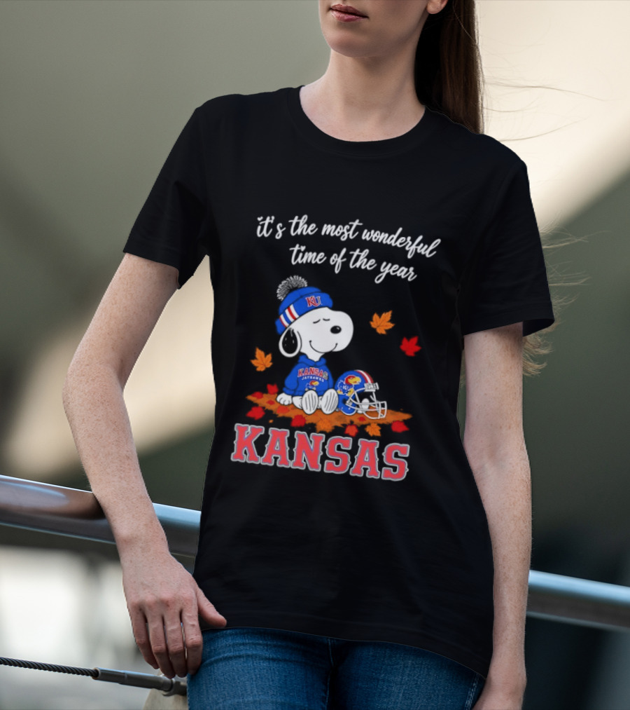 Kansas Jayhawks Snoopy It's The Most Wonderful Time Of The Year T-Shirt