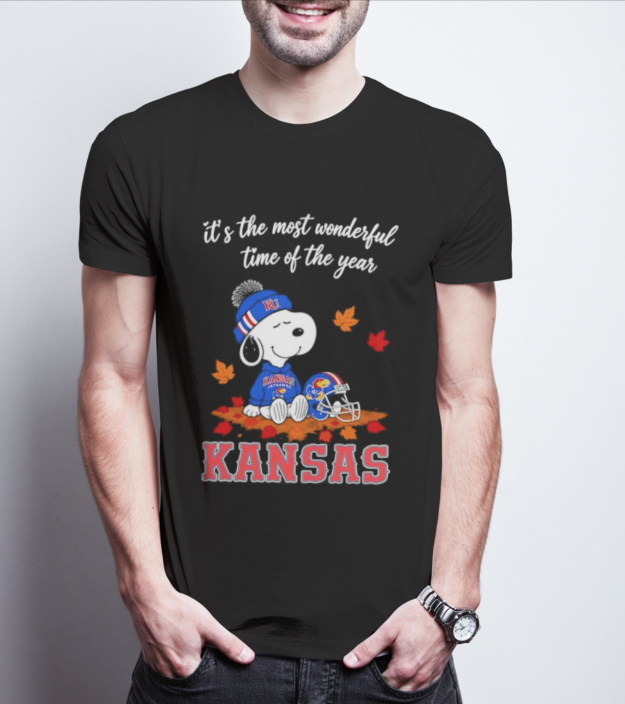 Kansas Jayhawks Snoopy It's The Most Wonderful Time Of The Year T-Shirt