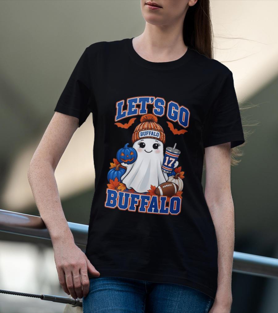 Let's Go Buffalo Halloween Ghost Football Festive Pumpkins 2026 T-Shirt