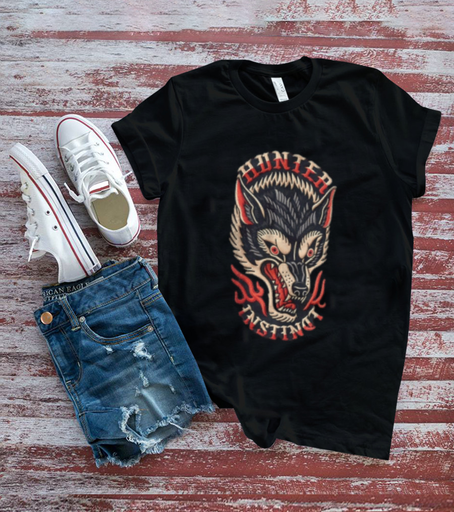 Hunter Instinct Wolf Head Flames T-Shirt