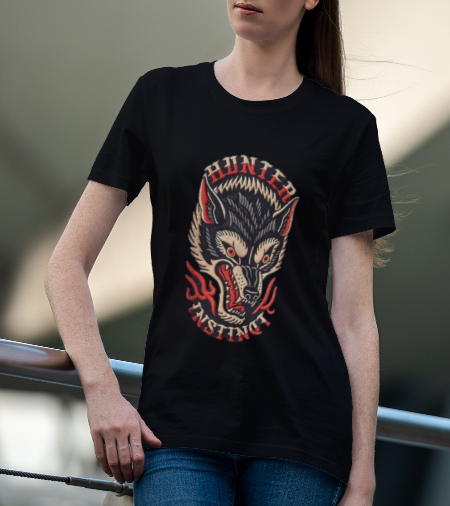 Hunter Instinct Wolf Head Flames T-Shirt