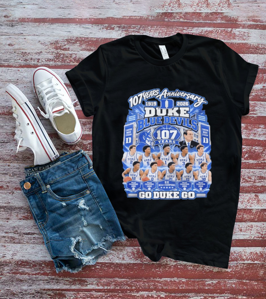 107 Years Anniversary 1919 2026 Duke Blue Devils NCAA Champions 5X Go Duke Go T-Shirt