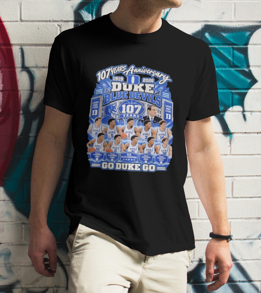 107 Years Anniversary 1919 2026 Duke Blue Devils NCAA Champions 5X Go Duke Go T-Shirt