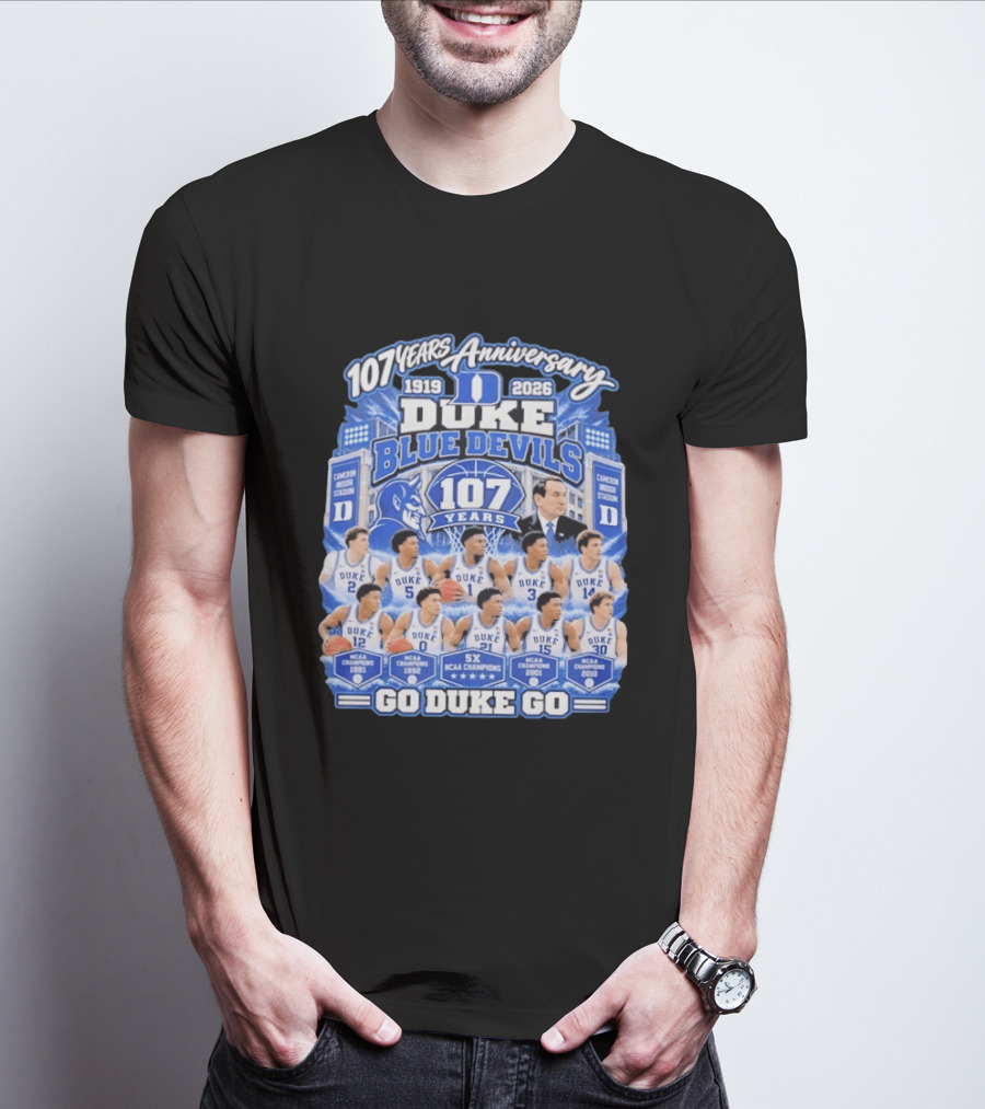 107 Years Anniversary 1919 2026 Duke Blue Devils NCAA Champions 5X Go Duke Go T-Shirt