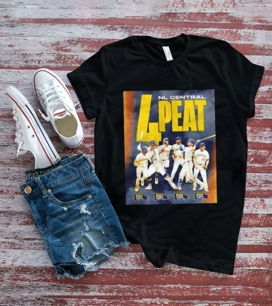 Milwaukee Brewers 4 Peat NL Central Champs 2023 2026 Players Edition T-Shirt