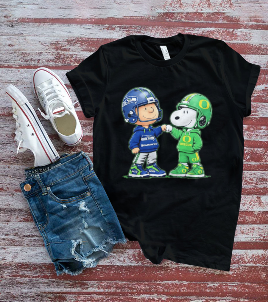 Peanuts Characters Seattle Seahawks Oregon Ducks Fist Bump Friendship Gear T-Shirt