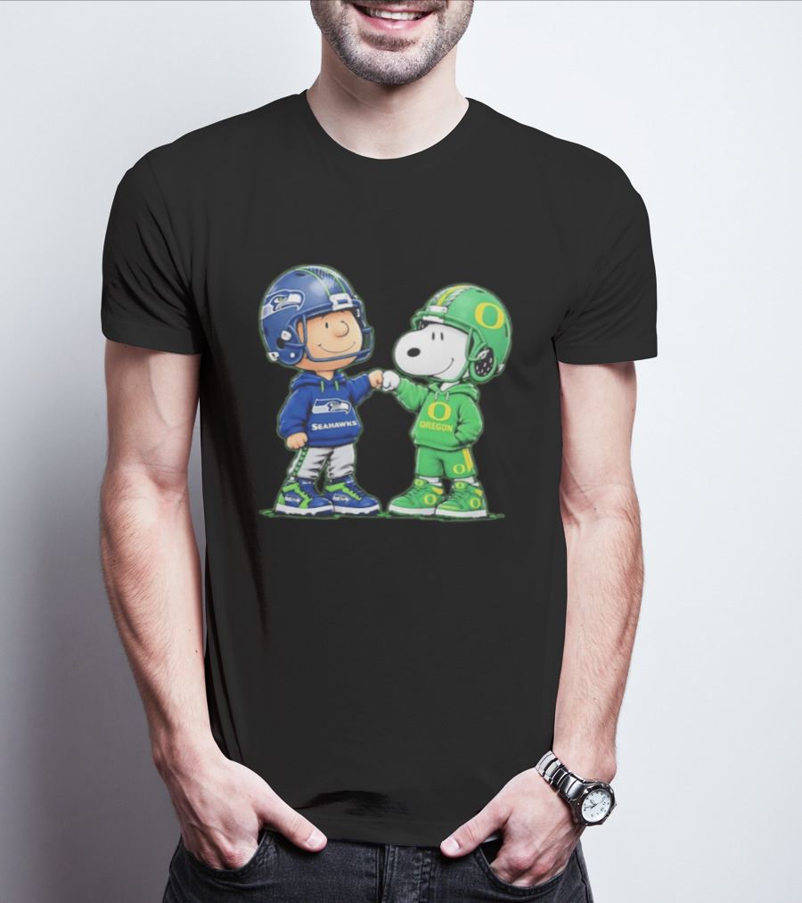 Peanuts Characters Seattle Seahawks Oregon Ducks Fist Bump Friendship Gear T-Shirt