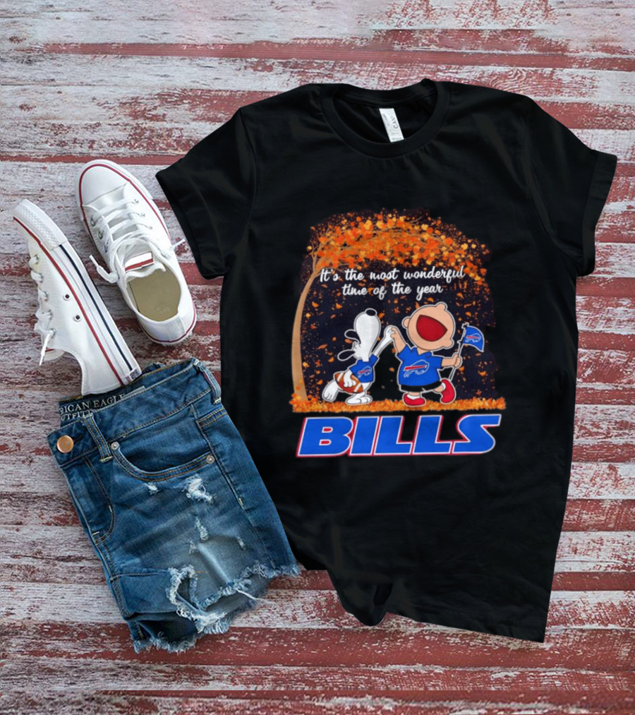 Buffalo Bills Snoopy Charlie Brown Dancing It's The Most Wonderful Time Of The Year T-Shirt