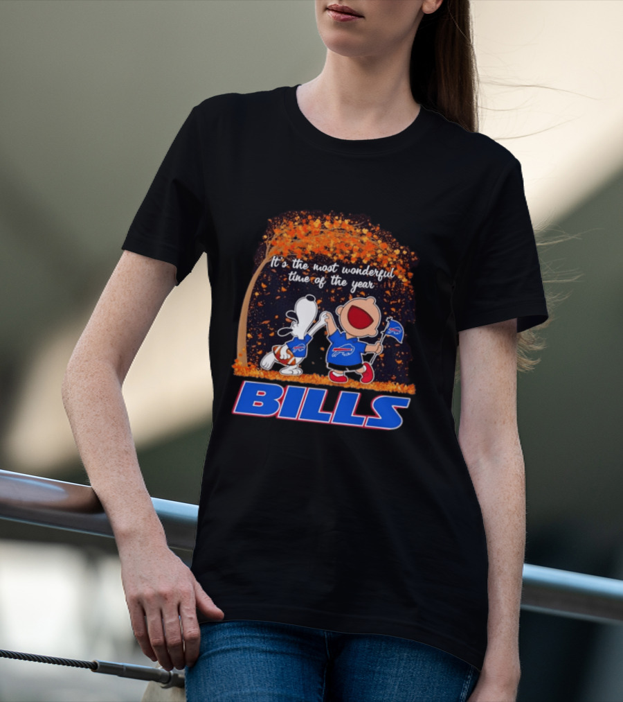 Buffalo Bills Snoopy Charlie Brown Dancing It's The Most Wonderful Time Of The Year T-Shirt