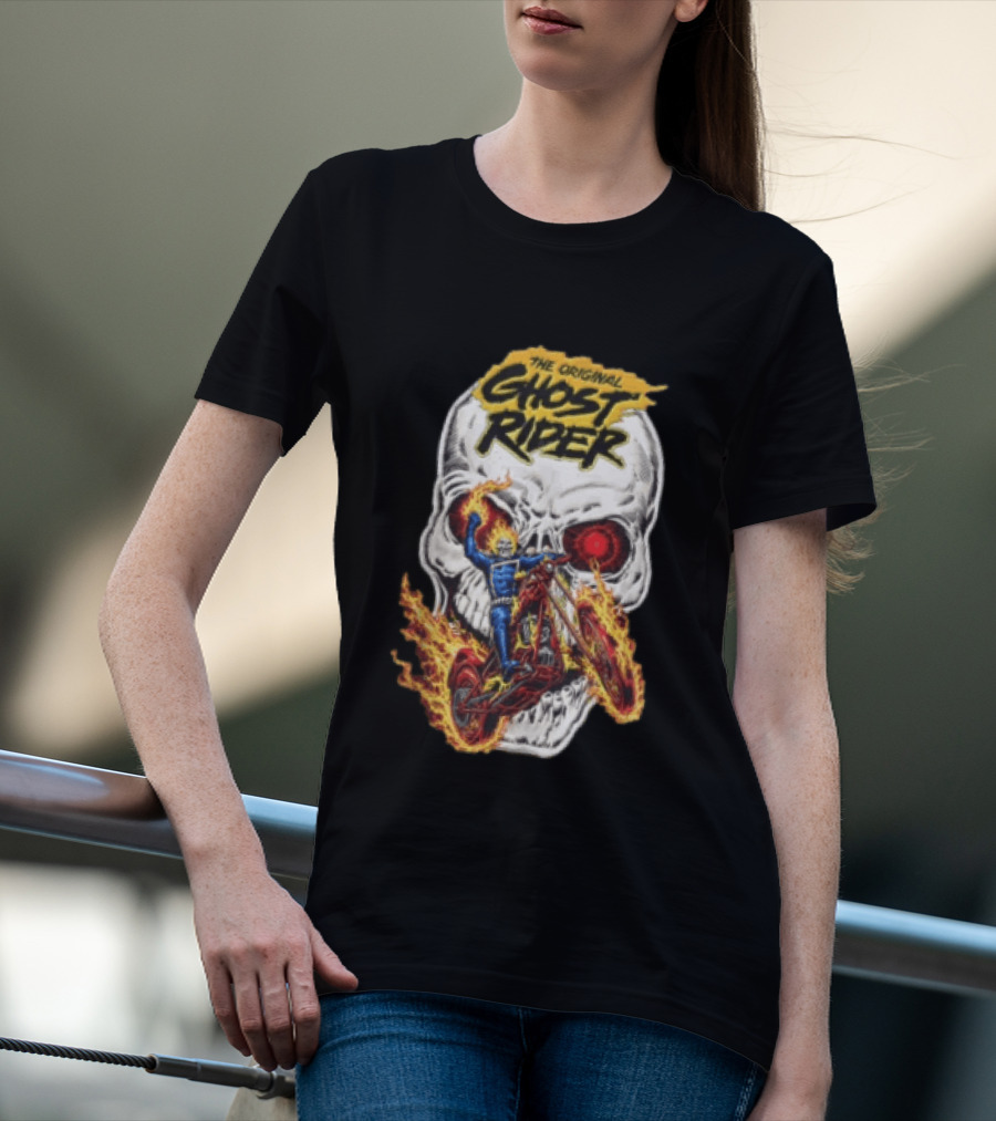 The Original Ghost Rider Flaming Skull Motorcycle Rider T-Shirt