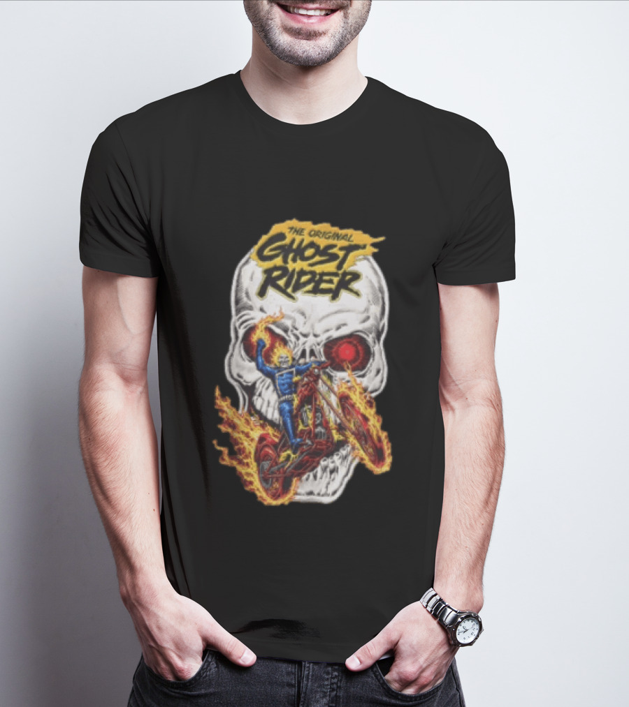 The Original Ghost Rider Flaming Skull Motorcycle Rider T-Shirt