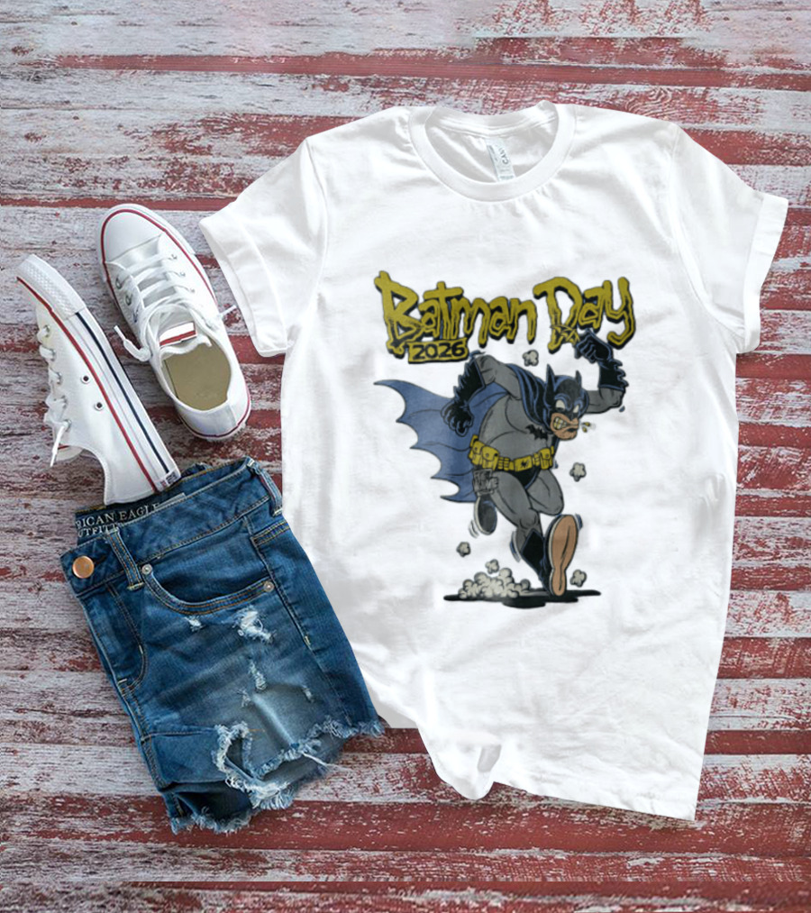 Batman Day 2026 Cartoon Running With Batarang T-Shirt