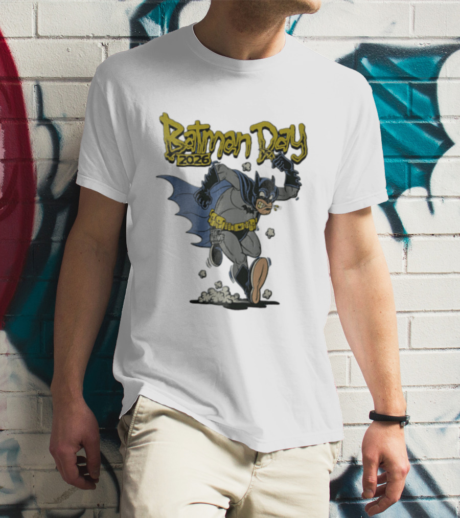 Batman Day 2026 Cartoon Running With Batarang T-Shirt