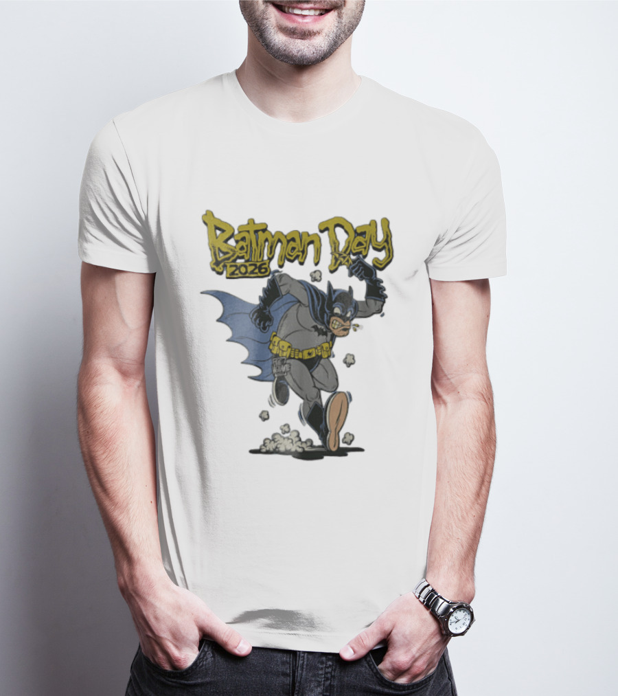 Batman Day 2026 Cartoon Running With Batarang T-Shirt