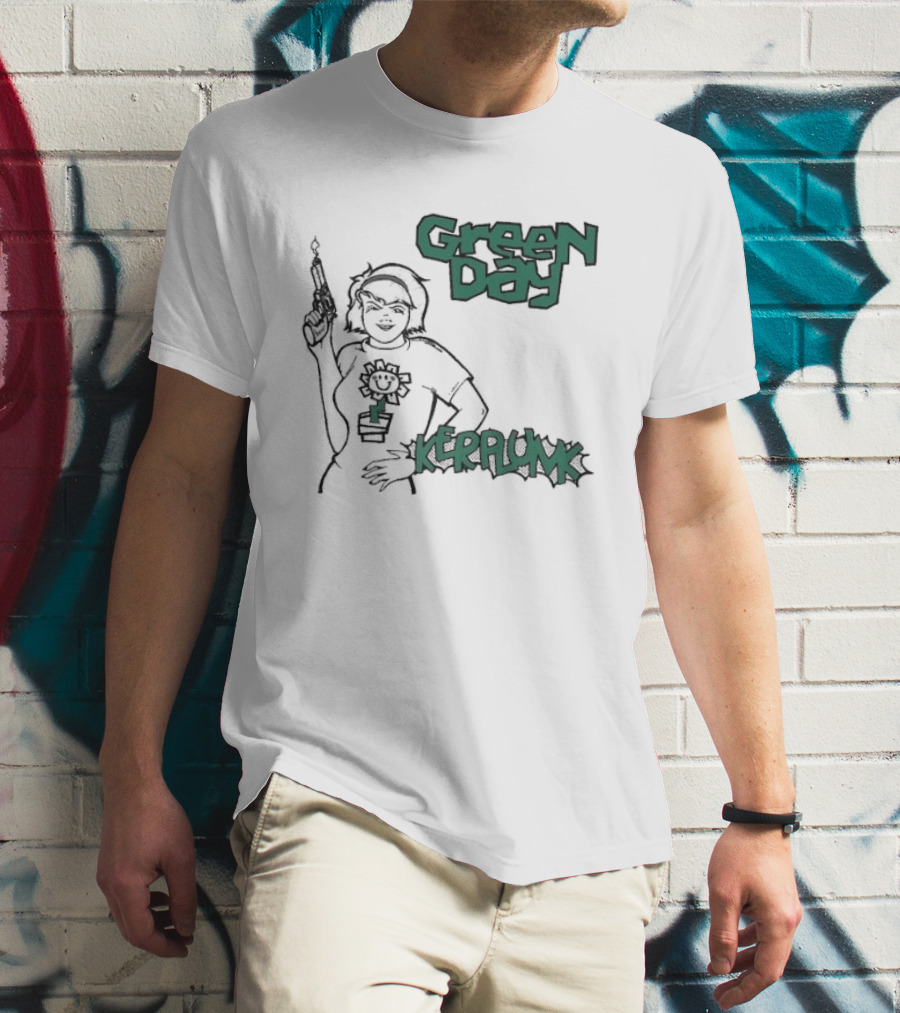 Green Day Kerplunk Vintage Character Holding Flower Pot T-Shirt